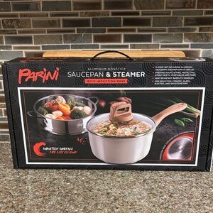 Parini Aluminum Nonstick Saucepan & Steamer with Induction Base